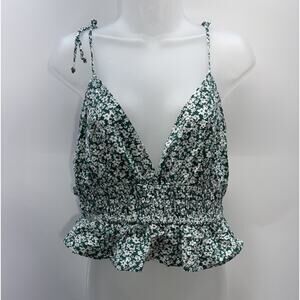 Sim Sam Crop Top Women XL Green Bloom Tank Ruffle Coastal Cowgirl Festival Boho